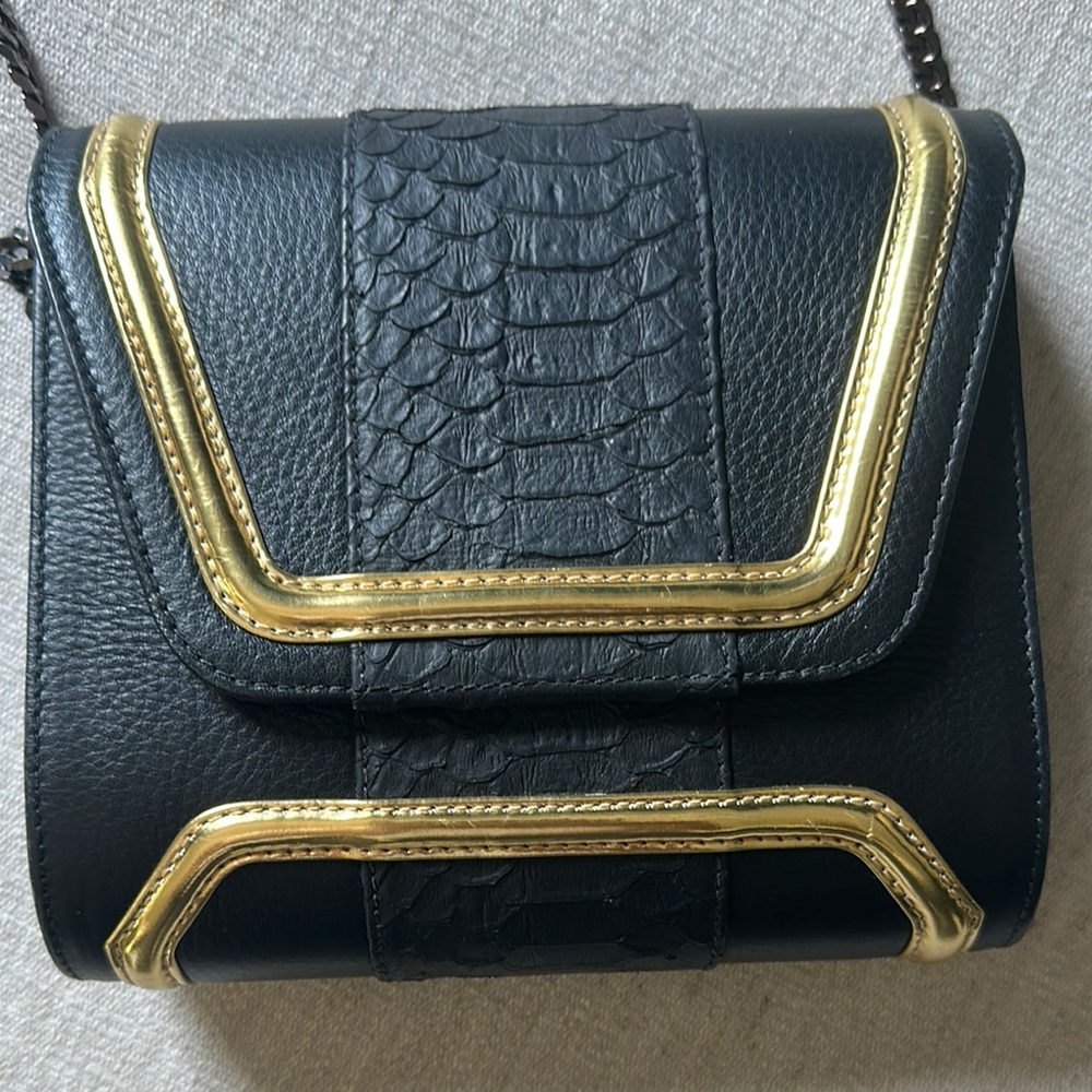 Yliana Yepez Black and Gold Mini Giovanna Bag